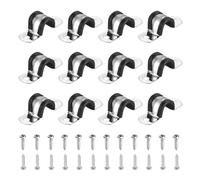 sourcing map Lot de 12 colliers de serrage de 16 mm en acier inoxydable 304 avec revêtement en caoutchouc isolé - Sangle de tuyau avec vis M4 x 20 mm pour installation de tuyau, noir