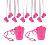 sourcing map Lot de 12 colliers en verre à shot de 56,7 g sur collier de perles, tasses en plastique pour fêtes, anniversaires, mariages, festivals, rose vif
