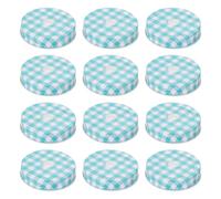 sourcing map Lot de 12 couvercles de bocaux Mason réutilisables en fer blanc avec trou pour paille pour le rangement de bouteilles d'eau et bocaux - Motif vichy bleu - 70 mm