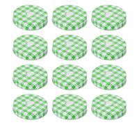 sourcing map Lot de 12 couvercles de bocaux Mason réutilisables en fer blanc avec trou pour paille pour le rangement de bouteilles d'eau et bocaux - Motif vichy vert - 70 mm