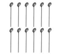 sourcing map Lot de 12 cuillères à café rondes en acier inoxydable 304 avec longues poignées pour expresso, sucre, dessert, céréales, crème glacée, cocktail, café, bar, 17 cm, noir