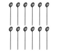 sourcing map Lot de 12 cuillères à café rondes en acier inoxydable 410 avec longues poignées pour expresso, sucre, dessert, céréales, crème glacée, cocktail, café, bar, 15 cm, noir