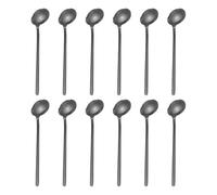 sourcing map Lot de 12 cuillères à café rondes en acier inoxydable 410 avec longues poignées pour expresso, sucre, dessert, céréales, crème glacée, cocktail, café, bar, 13 cm, noir