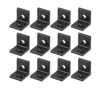 sourcing map Lot de 12 équerres d'angle profilées d'extrusion en aluminium 2020A, support à 2 trous, connecteurs à angle droit, noir