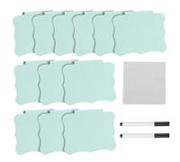sourcing map Lot de 12 étiquettes de panier amovibles en plastique de 8,9 x 7,1 cm avec 2 marqueurs noirs effaçables et lingettes pour panier cube boîte de rangement Vert