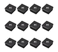 Sourcing Map Lot de 12 inserts pour tube carré de 3 x 3 cm de diamètre extérieur avec filetage M8, bouchons en plastique noir pour roulettes de chaise, bouchons de pieds de meubles