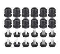 sourcing map Lot de 12 inserts pour tubes ronds avec pieds de nivellement, pour tubes ronds de 16 mm de diamètre extérieur, filetage M6, bouchons d'obturation en plastique noir pour pieds de meubles