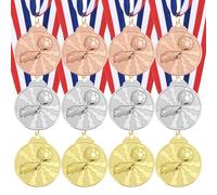sourcing map Lot de 12 médailles de récompense de football de 5,1 cm, dorées, argentées, bronzes, avec ruban de cou pour jeux d'équipe, compétitions, cadeaux de fête