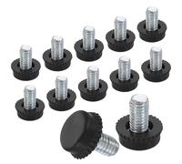 sourcing map Lot de 12 pieds de meubles à filetage M6, 15 x 10 mm, réglables à visser pour pieds de chaise, tabouret, noir