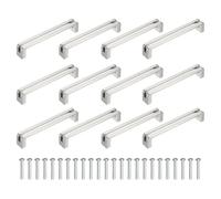 sourcing map Lot de 12 poignées d'armoire de cuisine, centre des trous de 128 mm, poignées d'armoire en alliage de zinc avec vis pour placard, commode, armoire, argent brossé