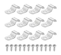 sourcing map Lot de 12 sangles de tuyau rigides à un trou de 10 mm en acier inoxydable 304 - Collier de serrage épais en U avec vis autotaraudeuses pour fixation de câble de tube, argent