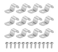 sourcing map Lot de 12 sangles de tuyau rigides à un trou de 12 mm en acier inoxydable 304, collier de serrage épais en U avec vis autotaraudeuses pour fixer le câble de tube, argent