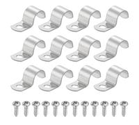 sourcing map Lot de 12 sangles de tuyau rigides à un trou de 14 mm en acier inoxydable 304 - Collier de serrage épais en U avec vis autotaraudeuses pour fixation de câble de tube, argent