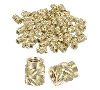 sourcing map Lot de 130 écrous moletés, M3 x 6 mm de long x 5 mm de diamètre extérieur - Écrous en laiton pour impression 3D - Inserts filetés femelles en laiton
