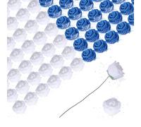 sourcing map Lot de 144 roses artificielles blanches et bleu foncé avec dentelle pour décoration de mariage, arrangements floraux, mariage, Saint-Valentin