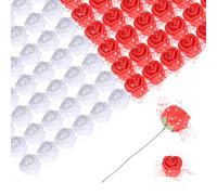 sourcing map Lot de 144 roses artificielles rouges et blanches avec dentelle pour décoration de mariage, arrangements floraux, mariage, Saint-Valentin