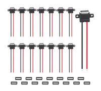sourcing map Lot de 15 connecteurs étanches de type C femelle pour châssis, 2 broches Pigtail avec anneau en caoutchouc pour installation de port de charge USB-C à monter soi-même, terminal horizontal