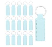 sourcing map Lot de 15 porte-clés rectangulaires en cuir avec porte-clés pour fournitures de bricolage, cadeaux (bleu eau, 9,4 x 3 cm), Bleu d'eau