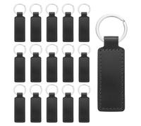 sourcing map Lot de 15 porte-clés vierges rectangulaires en cuir avec porte-clés pour fournitures de bricolage, cadeaux (noir, 9,4 x 3 cm), Noir