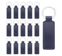 sourcing map Lot de 15 porte-clés vierges rectangulaires en cuir avec porte-clés pour fournitures de bricolage, cadeaux (bleu foncé, 9,4 x 3 cm)