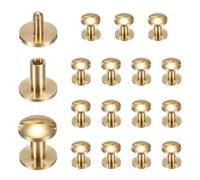 sourcing map Lot de 15 rivets Chicago M4 x 7 mm de diamètre 10 mm Doré | Vis à tige en laiton bombé, rivets de liaison, pour ceinture en cuir, sac, artisanat, reliure de livres