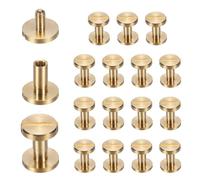 sourcing map Lot de 15 rivets Chicago M4 x 8 mm de diamètre 10 mm Doré | Vis à tête plate en laiton, boulons rivets de liaison, pour ceinture en cuir, sac, artisanat, reliure