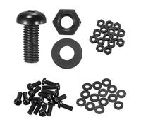 sourcing map Lot de 15 vis à tête ronde cruciforme en nylon PA66 M8 x 20 mm, écrous hexagonaux, rondelles plates, boulons métriques à filetage complet pour assemblage de machine à faire soi-même, noir