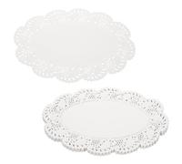 sourcing map Lot de 150 napperons ovales jetables en papier dentelle - 30,5 x 21,6 cm - Blanc