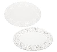 sourcing map Lot de 150 napperons ovales jetables en papier dentelle - 35 x 26 cm - Blanc - Pour gâteaux, desserts, décoration alimentaire, mariage, anniversaire