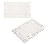 sourcing map Lot de 150 napperons rectangulaires jetables en papier dentelle pour gâteaux, desserts, décoration alimentaire, mariage, anniversaire - Blanc - 40 x 30 cm