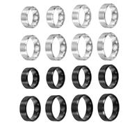 sourcing map Lot de 16 bagues en acier inoxydable, 8 mm, taille 6/7/8/9/10/11/12/13 - Courbes de mariage brossés mats pour homme et femme - Noir/argenté