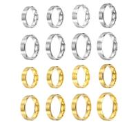 sourcing map Lot de 16 bagues en acier inoxydable de 6 mm - Taille 6/7/8/9/10/11/12/13 - Brossé mat - Pour homme et femme - Doré/argenté