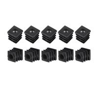 sourcing map Lot de 16 inserts pour tubes carrés avec filetage M6, pour tubes carrés de diamètre extérieur de 1,6 x 1,6 cm, bouchons réglables en plastique noir pour roulettes de chaise, bouchons de