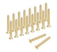 sourcing map Lot de 18 vis à bois cruciformes en laiton M3 x 25 mm, vis à bois plates cruciformes autotaraudeuses pour charnières de porte, travaux manuels en bois et projets de bricolage (doré, lot