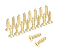 sourcing map Lot de 18 vis à bois cruciformes en laiton M5 x 16 mm, vis à bois plates cruciformes autotaraudeuses pour charnières de porte, travaux manuels en bois et projets de bricolage (doré, lot