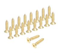 sourcing map Lot de 18 vis à bois cruciformes en laiton M5 x 20 mm, vis à bois plates cruciformes autotaraudeuses pour charnières de porte, travaux manuels en bois et projets de bricolage (doré, lot