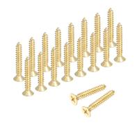 sourcing map Lot de 18 vis à bois cruciformes en laiton M5 x 30 mm, vis à bois plates cruciformes autotaraudeuses pour charnières de porte, travaux manuels en bois et projets de bricolage (doré, lot