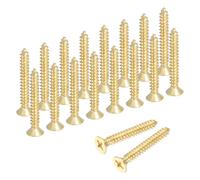 sourcing map Lot de 18 vis à bois cruciformes en laiton M5 x 35 mm, vis à bois plates cruciformes autotaraudeuses pour charnières de porte, travaux manuels en bois et projets de bricolage (doré, lot