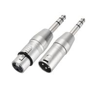 sourcing map Lot de 2 adaptateurs TRS 6,35 mm mâle vers XLR mâle + XLR femelle pour microphone câble audio prise haut-parleur, ton argent 85 mm