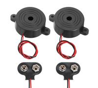 sourcing map Lot de 2 alarmes piézoélectriques DC3-24 V 90 dB 2800 Hz avec connecteur de batterie de type T 9 V pour moto, golf, voiture, voiture, voiture, noir