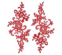 sourcing map Lot de 2 appliques en dentelle 3D Rouge | Patch en dentelle de 23 cm pour décoration de robe de mariée, vêtements, loisirs créatifs, accessoires de décoration