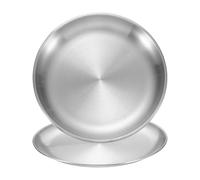 sourcing map Lot de 2 assiettes plates en acier inoxydable de 26 cm pour restaurant, cuisine, dessert, salade, nourriture en plein air, camping, argent