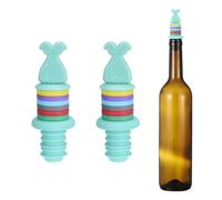 sourcing map Lot de 2 bouchons de vin en silicone en forme de poisson avec marqueur de lunettes, réutilisable, hermétique, anti-fuite, pour bière, boisson, bar, fête, vert