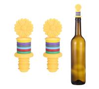 sourcing map Lot de 2 bouchons de vin en silicone en forme de tournesol avec marqueur de lunettes, réutilisable, hermétique, anti-fuite, pour bière, boisson, bar, fête, jaune