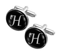 sourcing map Lot de 2 boutons de manchette ronds classiques en fer avec lettre de l'alphabet pour homme d'affaires, marié, fête de mariage, anniversaire (noir/blanc, lettre H)