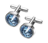 sourcing map Lot de 2 boutons de manchette ronds en cuivre avec cristaux pour homme - Pour homme - Pour homme - Pour affaires, marié, fête de mariage, anniversaire, bleu clair