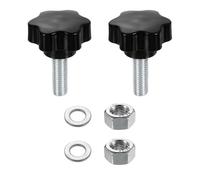 sourcing map Lot de 2 boutons de serrage en forme d'étoile avec rondelles d'écrous, M12 x 35 mm, filetage mâle en acier au carbone plaqué zinc, tête en plastique 6 étoiles, vis moletées, noir