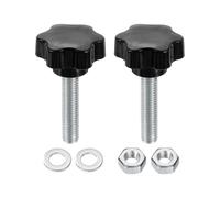 sourcing map Lot de 2 boutons de serrage en forme d'étoile avec rondelles d'écrous, M12 x 55 mm, filetage mâle en acier au carbone plaqué zinc, tête en plastique 6 étoiles, vis moletées, noir