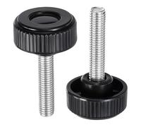 sourcing map Lot de 2 boutons de serrage moletés M10 x 40 mm Filetage mâle métrique 38 mm Tête ronde en plastique Acier carbone Tige filetée Poignée Vis de serrage à la main Noir