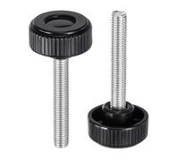 sourcing map Lot de 2 boutons de serrage moletés M10 x 50 mm Filetage mâle métrique 38 mm Tête ronde en plastique Acier carbone Tige filetée Poignée Vis de serrage à la main Noir